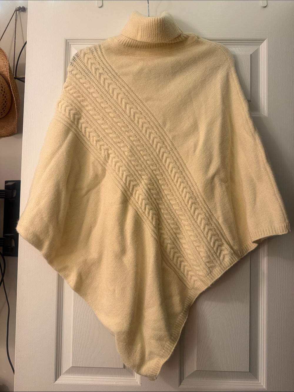 Cream Cable-Panel Turtleneck Poncho Sweater - Women